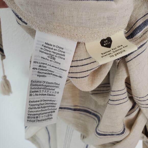 Madewell Jumpsuit Smocked Cami Linen Striped Summer Coastal Neutral Cream Gray - Picture 13 of 14